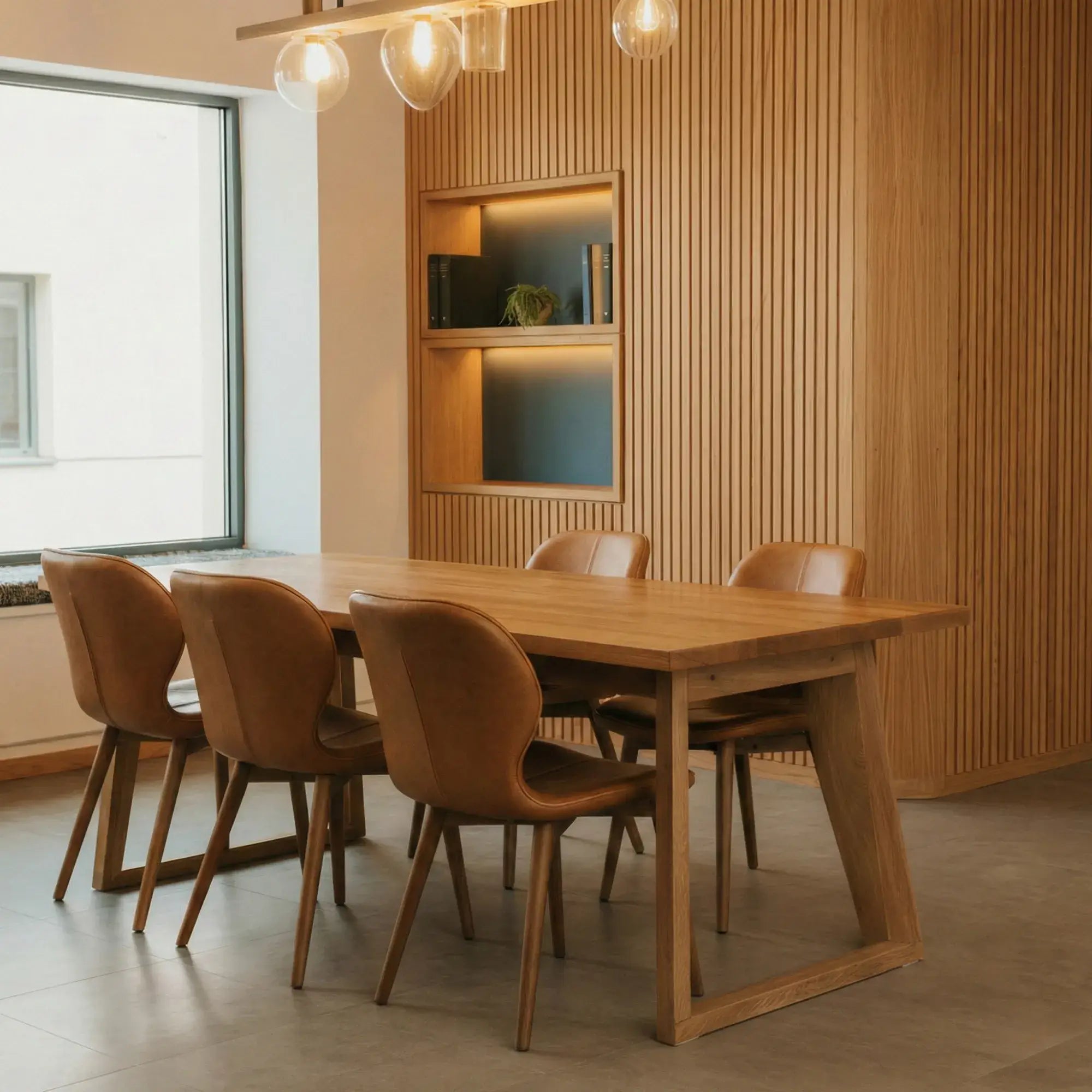 Arlo Sled-Base Dining Table in Toasted Oak