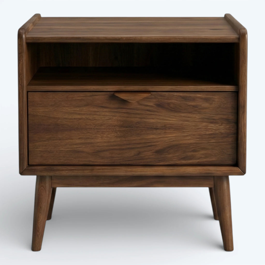 Elias Mid-Century Nightstand in Warm Walnut