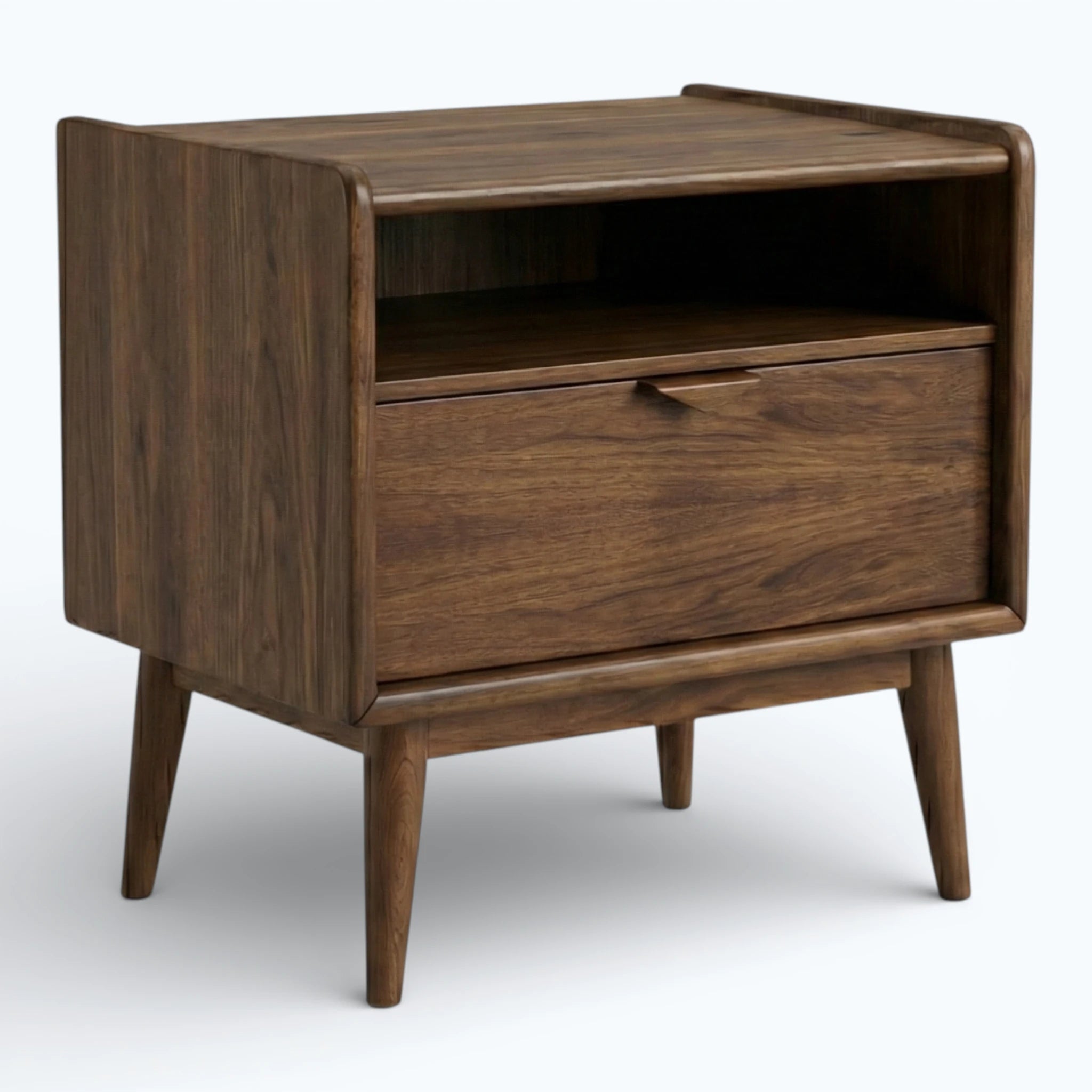 Elias Mid-Century Nightstand in Warm Walnut