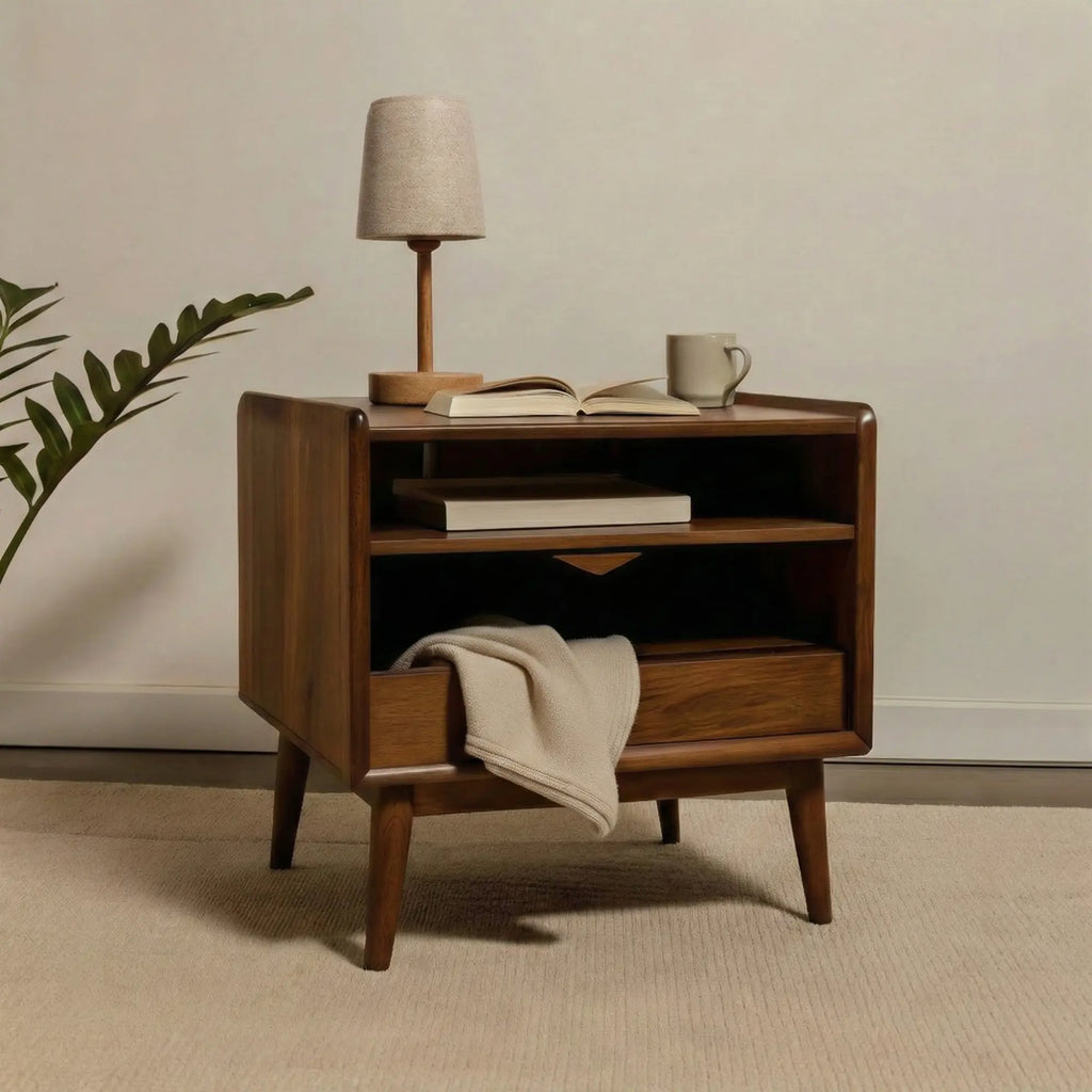 Elias Mid-Century Nightstand in Warm Walnut